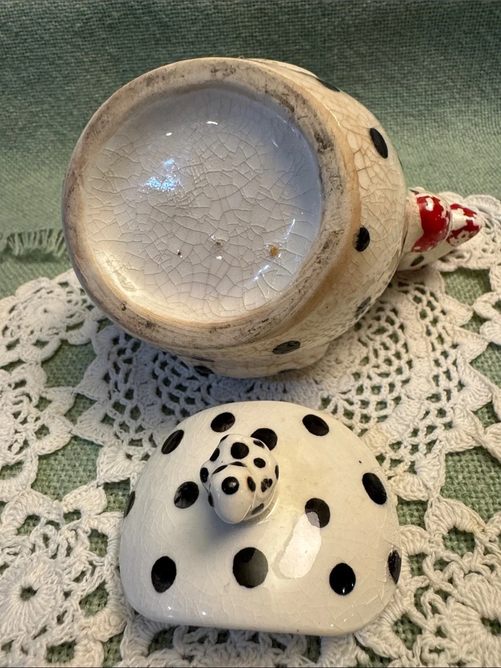 Rustic Lefton Matching Polka Dot Rooster/Chicken Sugar Bowl and Creamer